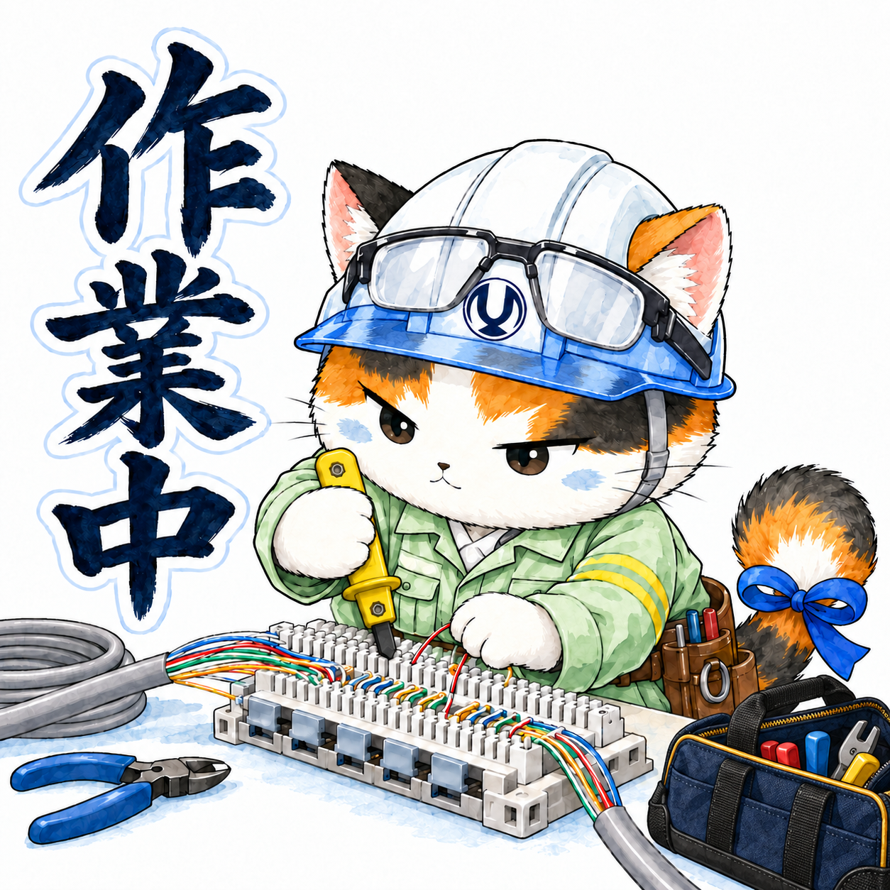 作業中の工事ねこのイラストスタンプ